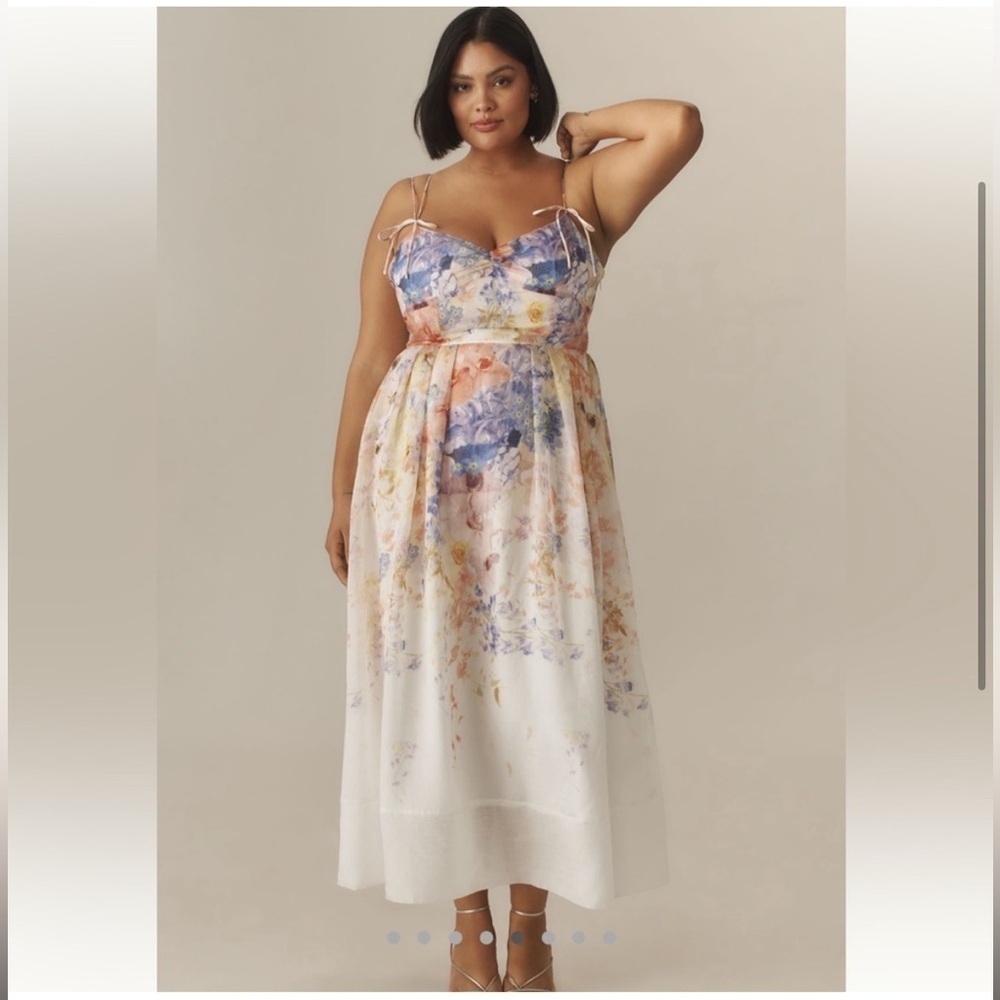 new En Saison Taylorrann watercolor midi dress in ivory violet orange combo